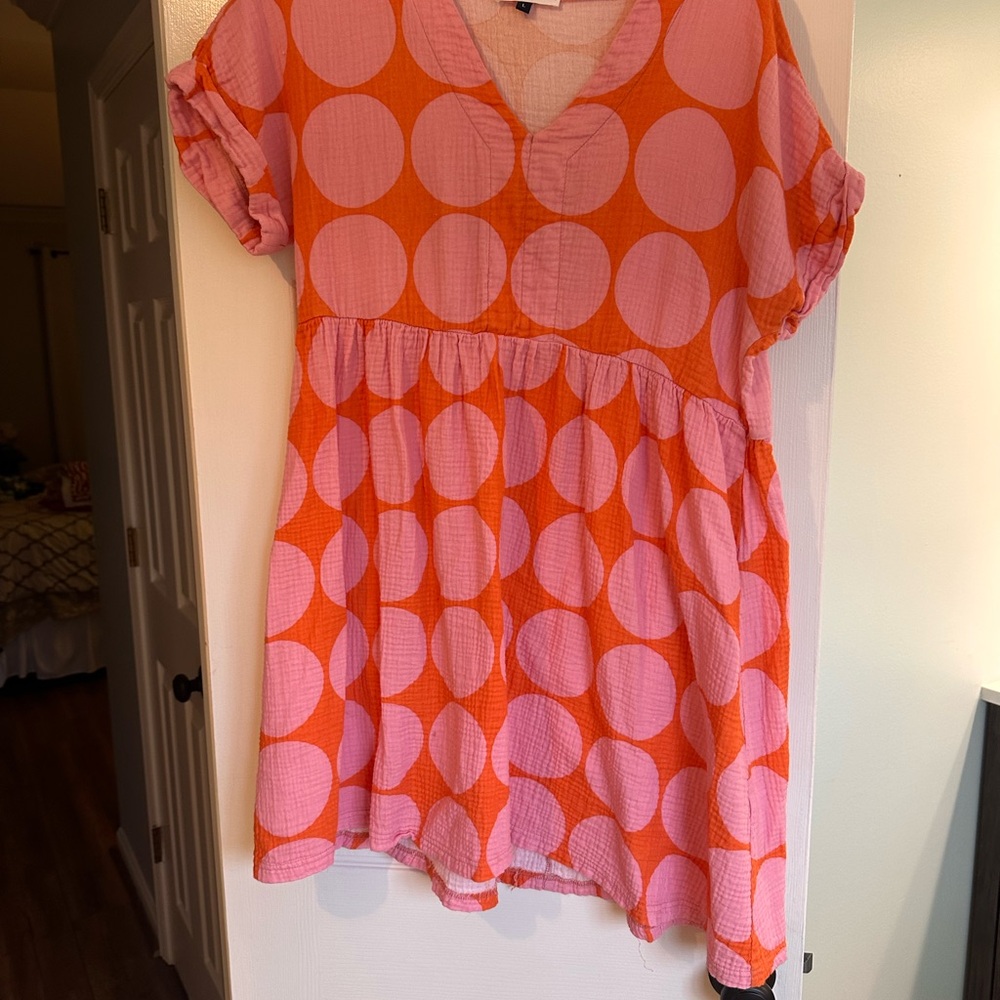 Pink and Orange Polka Dot Dress